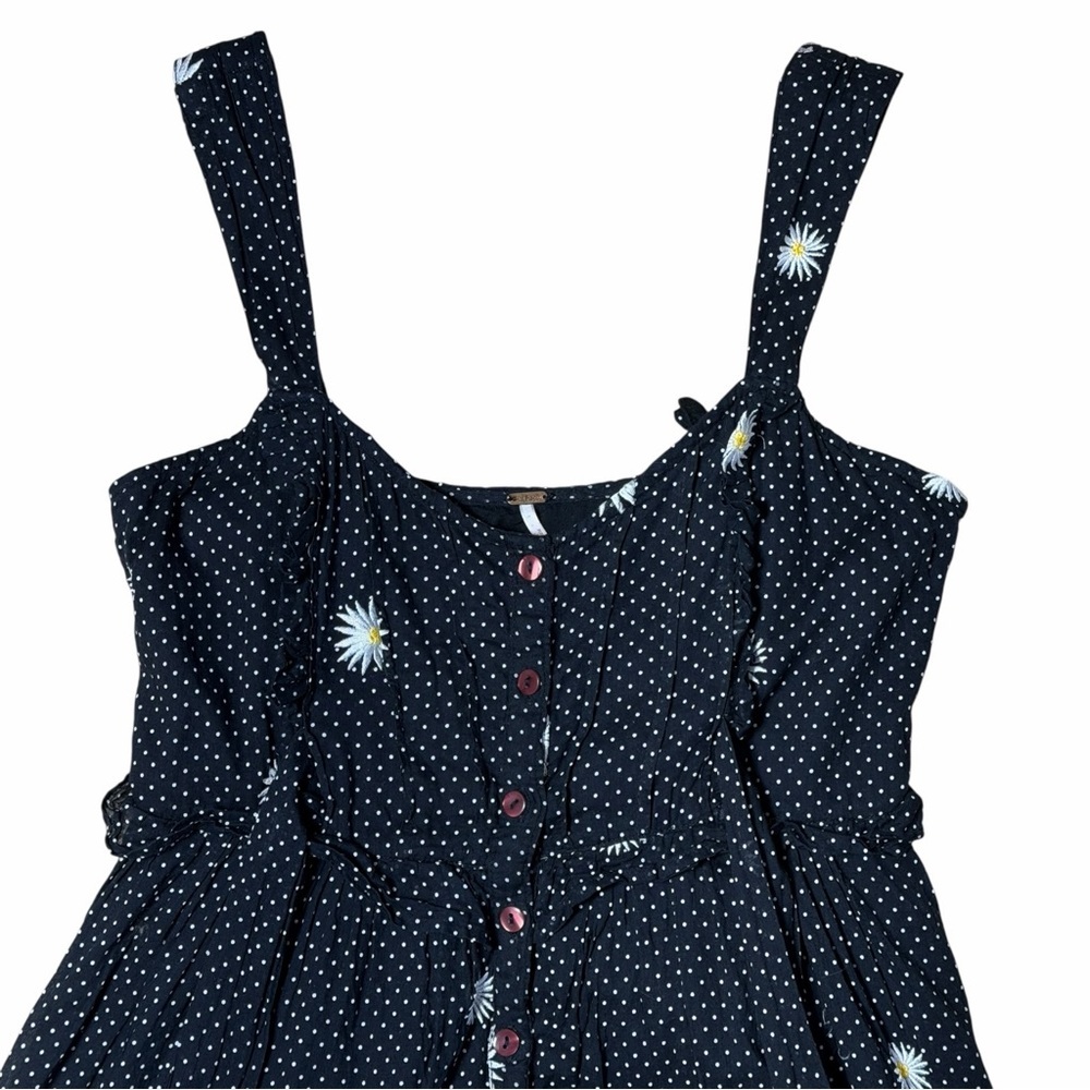 Free People Black Polka Dot Midi Dress with White Floral Accents - Picture 3 of 9